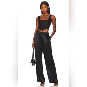 L'Academie Leander Black Satin Wide Leg Trouser Medium NWT